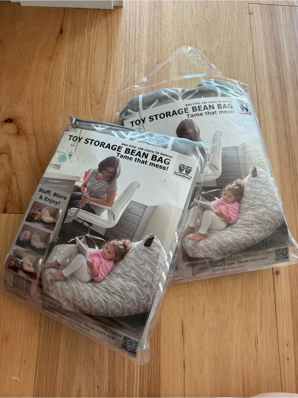 MINI OWLS Toy Storage Bean Bag - Gray Chevron